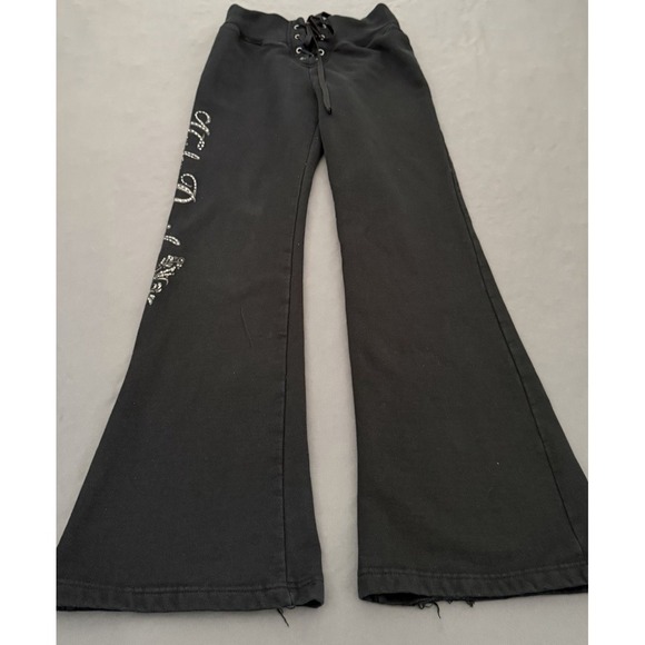 Harley-Davidson Sweatpants Womens Small Black Flare Lounge Graphic Y2K 2000s - Picture 16 of 16